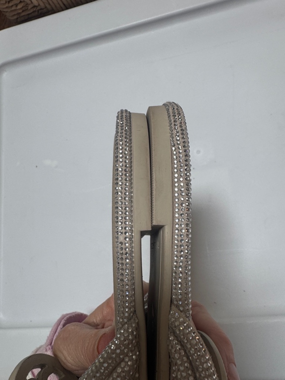 Tory Burch Miller Pavé Knotted Thong Sandals Stone Grey Size 8 - Picture 9 of 9